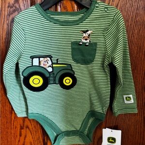 John Deere Green Striped Baby Onesie